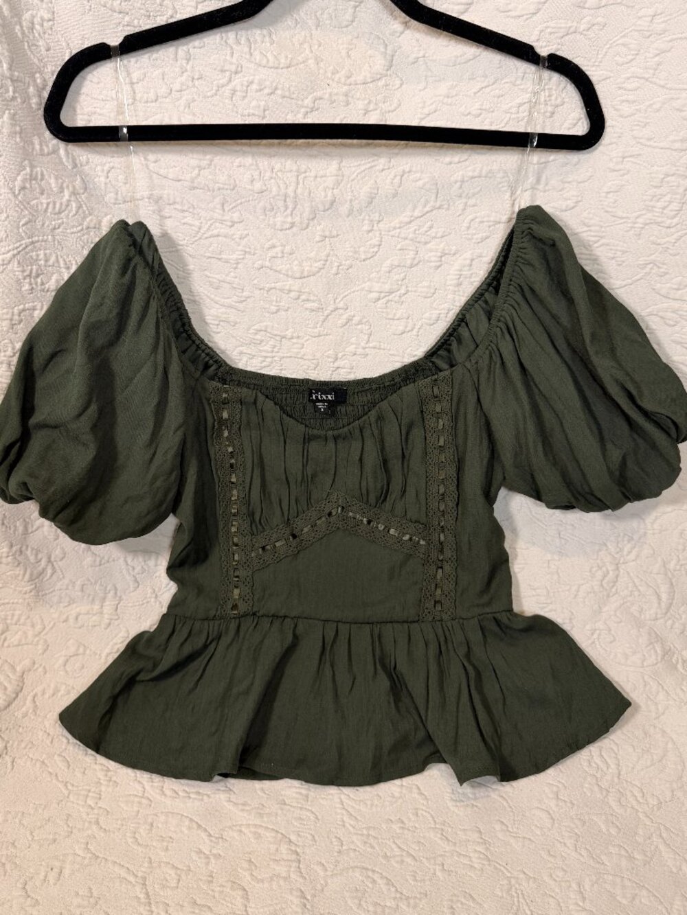francesca's Bubble Sleeve Corset Green Blouse